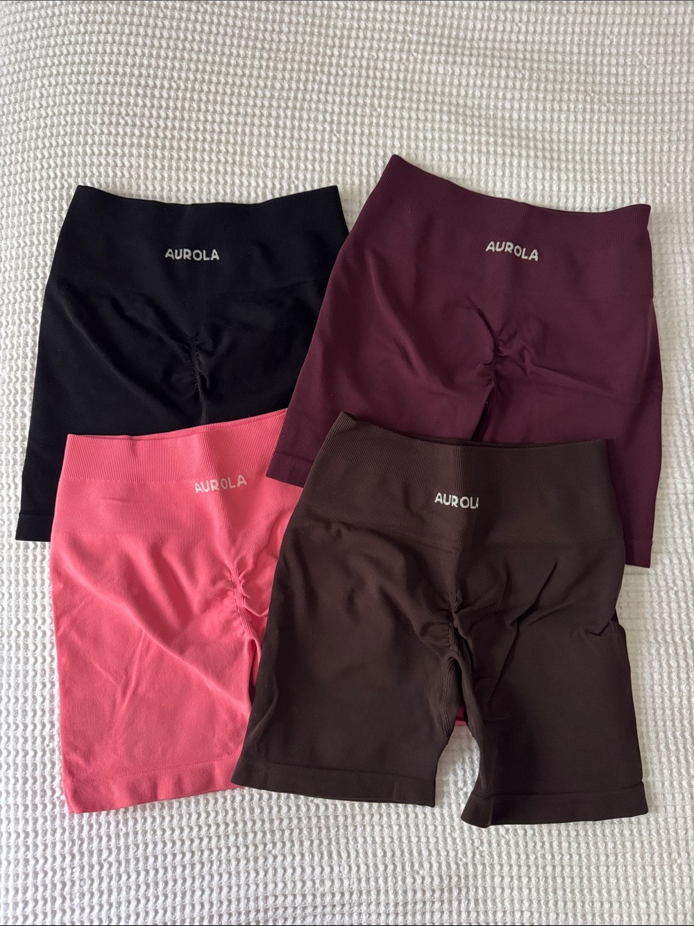 Aurola Women's High-Waist Bike Shorts pack of 4— Black, Burgundy, Pink, Brown